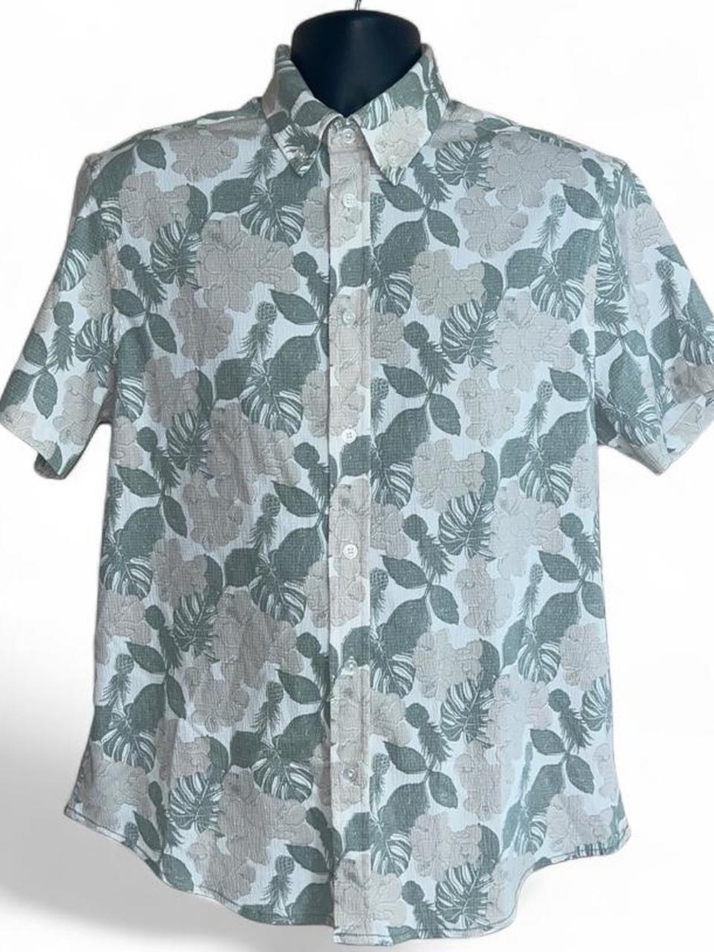 Men's Short-Sleeve Floral Button-Down Shirt - Sage/Off-White